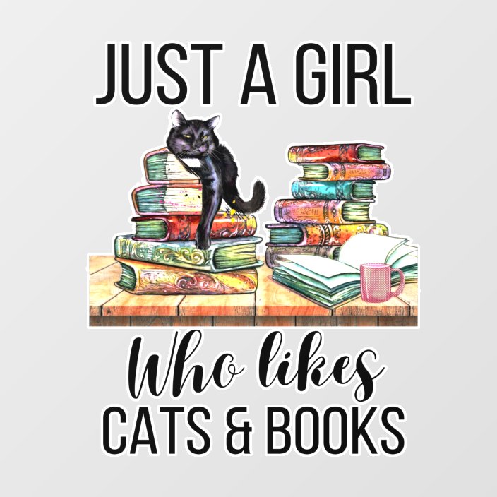 Just A Girl Who Likes Cats And Books Wall Decal Zazzle.co.uk
