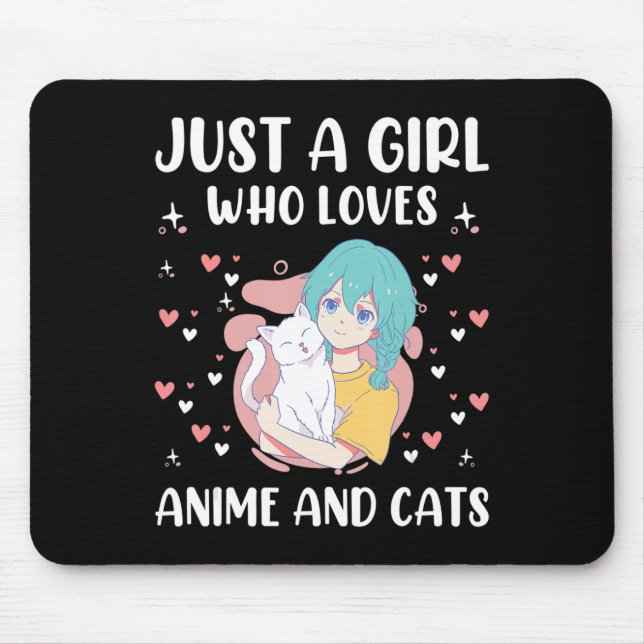 Just A Girl Who Love Anime and Cats Cute Kids Teen Mouse Mat (Front)
