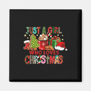 Just A Girl Who Love Christmas Hot Cocoa Hat Santa Magnet