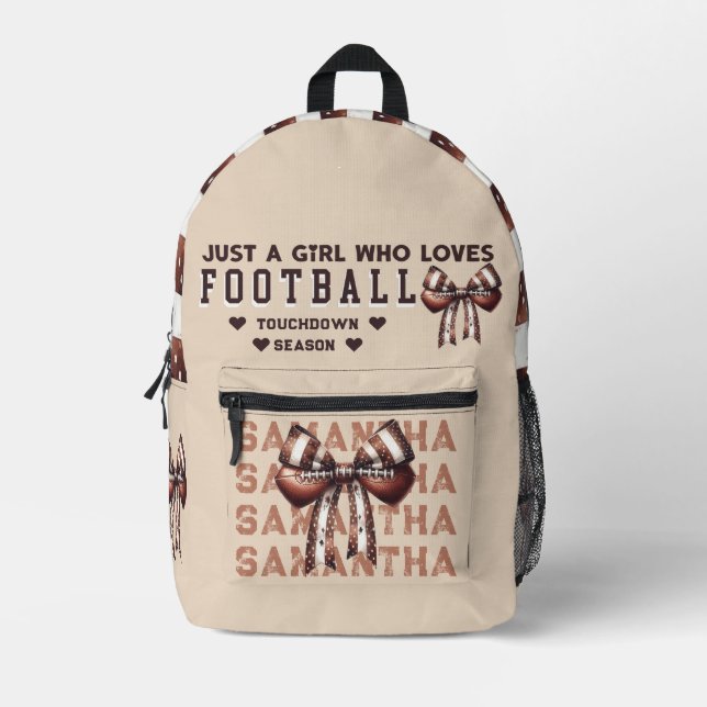 Just A Girl Who Love Football College Bow Coquette Printed Backpack (Front)