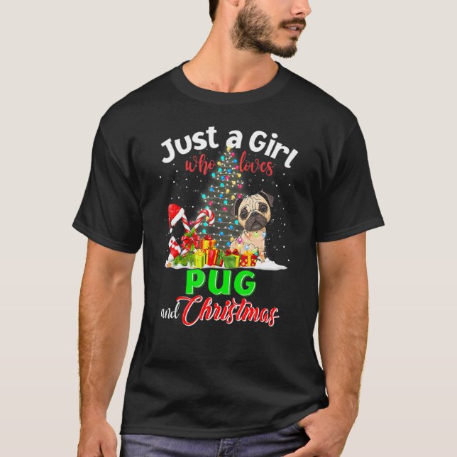 Just A Girl Who Love Pug & Christmas Tree Pyjamas  T-Shirt (Front)