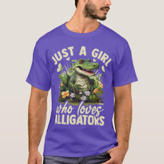 Just A Girl Who Loves Alligator Aesthetic Flower W T-Shirt