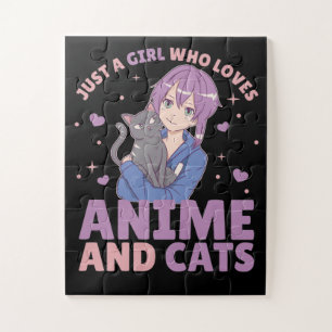 Just A Girl Who Loves Anime And Cats Manga Heart Jigsaw Puzzle