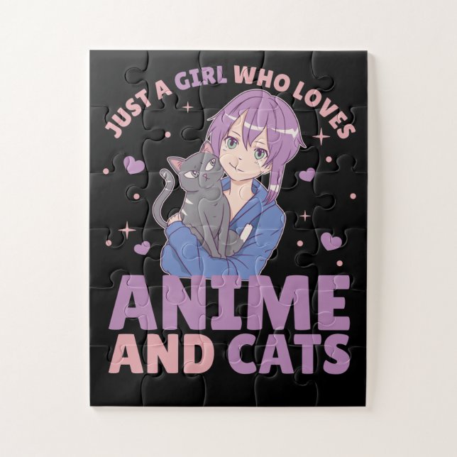 Just A Girl Who Loves Anime And Cats Manga Heart Jigsaw Puzzle (Vertical)