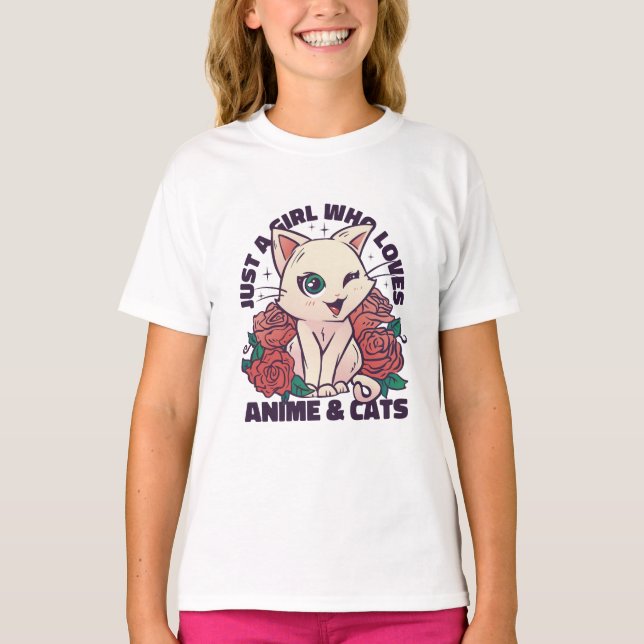Just A Girl Who Loves Anime and Cats  T-Shirt (Front)