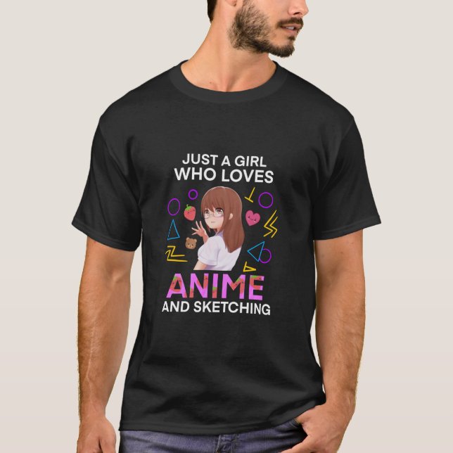 Just A Girl Who Loves Anime and sketch Men T-Shirt (Front)