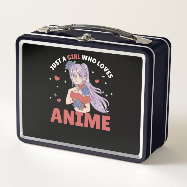 Just A Girl Who Loves Anime Manga Drawing Heart Metal Lunch Box (Front)
