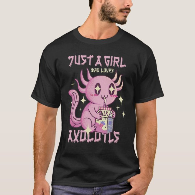 Just A Girl Who Loves Axolotl Drinking Strawberry  T-Shirt (Front)