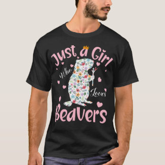 Just A Girl Who Loves Beavers Women Girls Floral T-Shirt