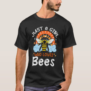 Just A Girl Who Loves Bees Cute Bee Flowers Rainbo T-Shirt