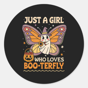 Just A Girl Who Loves Boo-terfly Butterfly Ghost H Classic Round Sticker