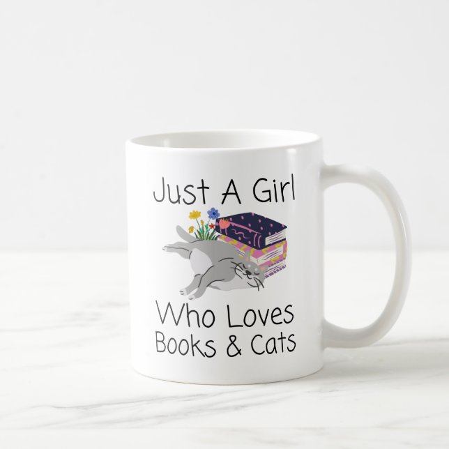 Just A Girl Who Loves Books And Cats Library Lover Coffee Mug (Right)
