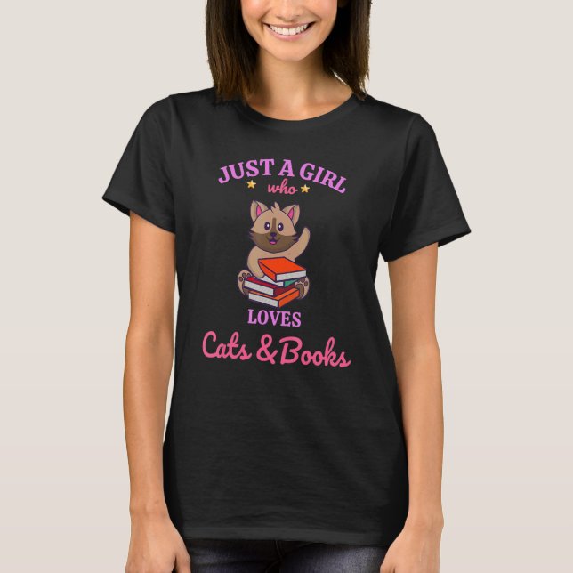 Just A Girl Who Loves Books And Cats Women Reading T-Shirt (Front)