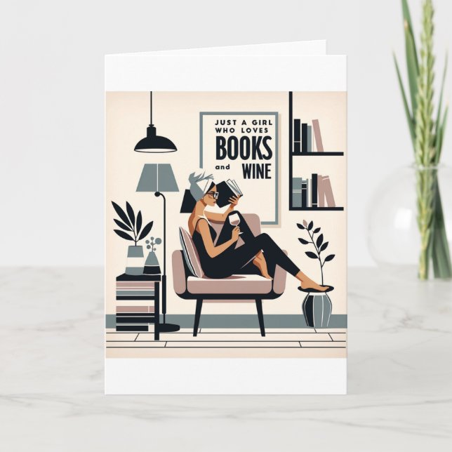 Just A Girl Who Loves Books and Wine Thank You Card (Front)