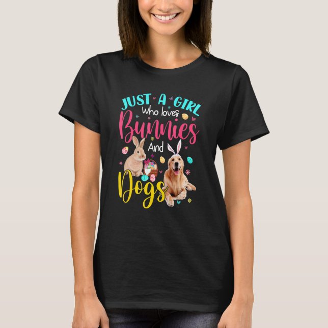 Just A Girl Who Loves Bunnies And Dogs Floral Bunn T-Shirt (Front)