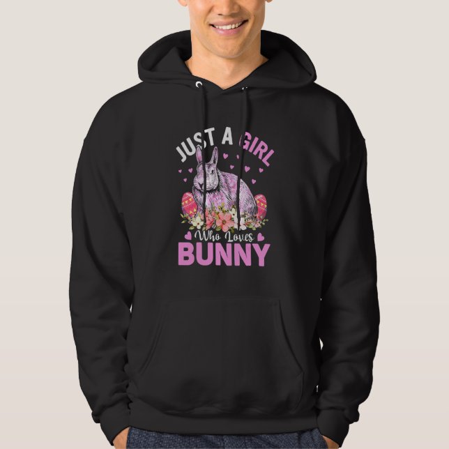 Just A Girl Who Loves Bunny Eggs Floral Flowers Ea Hoodie (Front)