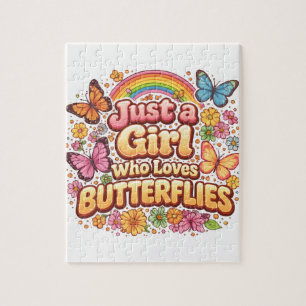 Just a Girl Who Loves Butterflies – Cute Floral  Jigsaw Puzzle