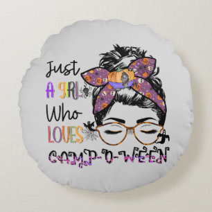 Just a Girl Who Loves Camp-o-ween – Halloween Camp Round Cushion