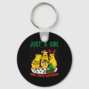 Just A Girl Who Loves Capybara Christmas Cute Capy Key Ring