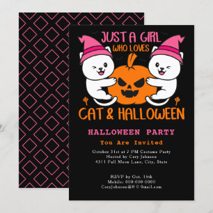 Just a Girl Who Loves Cat & Halloween Meow Party Invitation