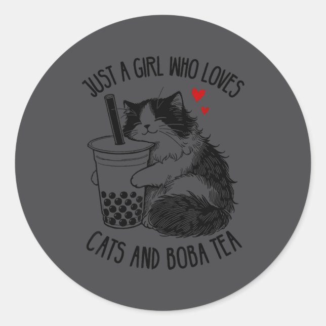 Just A Girl Who Loves Cats And Boba Tea Ragdoll Ca Classic Round Sticker (Front)