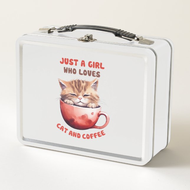 Just a Girl Who Loves Cats and Coffee (2) Metal Lunch Box (Front)