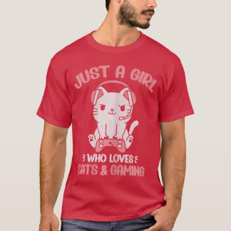 Just A Girl Who Loves Cats And Gaming Cute Gamer C T-Shirt