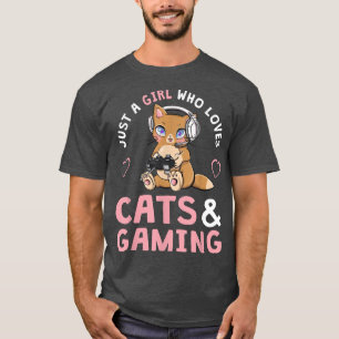 Just A Girl Who Loves Cats And Gaming Cute Gamer C T-Shirt