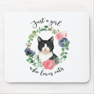 Just a Girl Who Loves Cats Blue Floral Mouse Mat