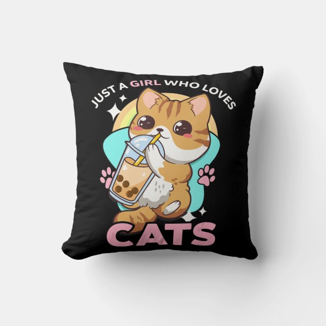 Just A Girl Who Loves Cats Boba Bubble Milk Tea Ka Cushion (Front)