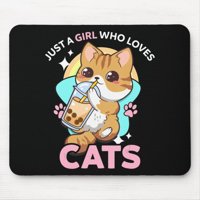 Just A Girl Who Loves Cats Boba Bubble Milk Tea Ka Mouse Mat (Front)