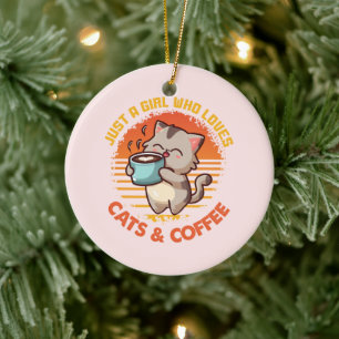 Just A Girl Who Loves Cats & Coffee Ceramic Tree Decoration
