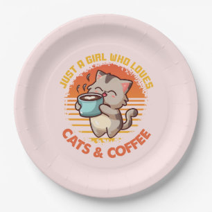 Just A Girl Who Loves Cats & Coffee Paper Plate