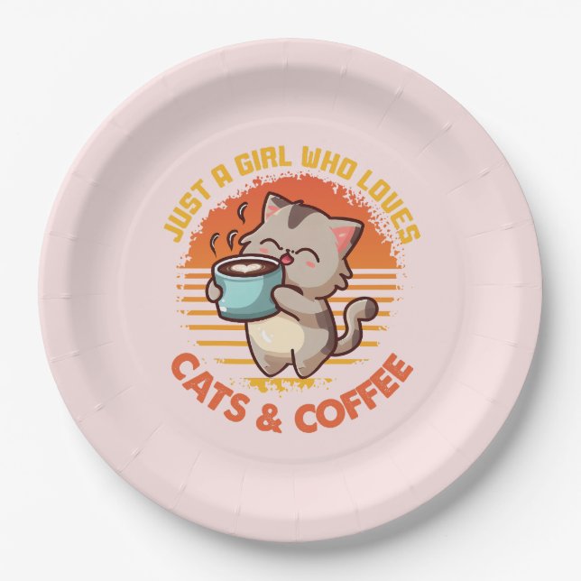 Just A Girl Who Loves Cats & Coffee Paper Plate (Front)