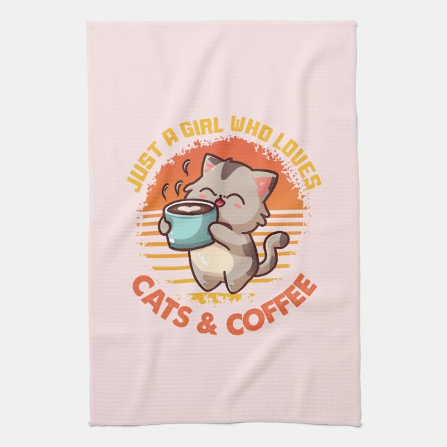 Just A Girl Who Loves Cats & Coffee Tea Towel (Vertical)