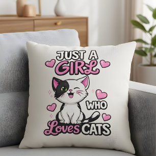 Just a Girl Who Loves Cats Cute Black and White Cushion