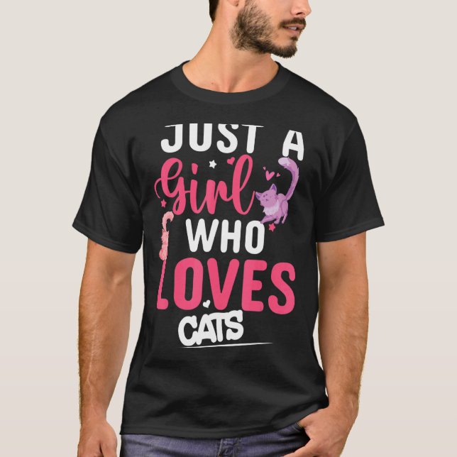 Just A Girl Who Loves Cats  Cute Cat T-Shirt (Front)