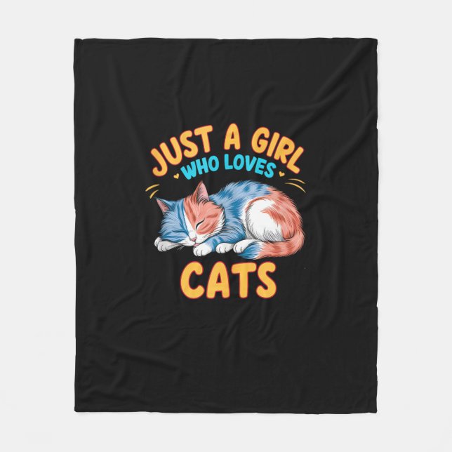 Just A Girl Who Loves Cats Cute Kitty Lover Kid To Fleece Blanket (Front)