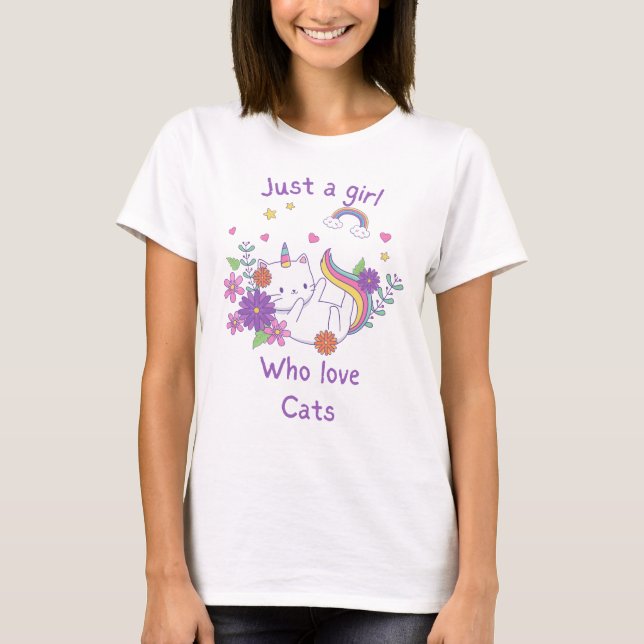 Just a Girl Who Loves Cats - Cute Unicorn Cat  T-Shirt (Front)