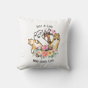 Just a Girl Who Loves Cats Floral Kitty Doodle Cushion