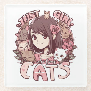 just a girl who loves cats glass coaster