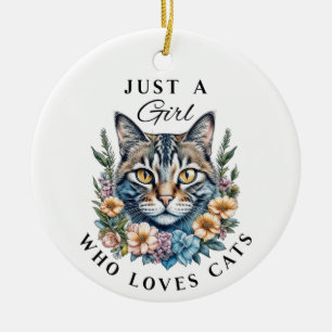 Just a Girl Who Loves Cats Personalised Ceramic Tree Decoration