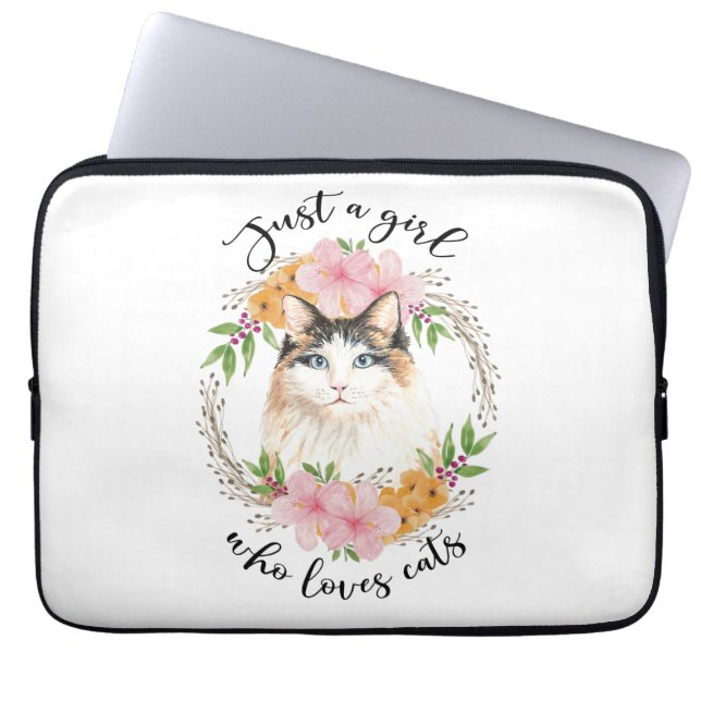 Just a Girl Who Loves Cats Pink Floral Laptop Sleeve (Front)