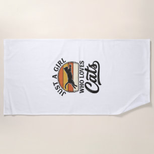 Just a Girl Who Loves Cats Retro Vintage Cat Desig Beach Towel