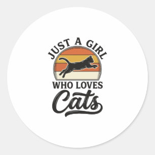 Just a Girl Who Loves Cats Retro Vintage Cat Desig Classic Round Sticker