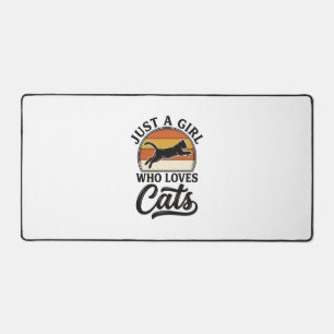 Just a Girl Who Loves Cats Retro Vintage Cat Desig Desk Mat