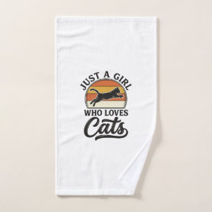 Just a Girl Who Loves Cats Retro Vintage Cat Desig Hand Towel
