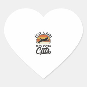 Just a Girl Who Loves Cats Retro Vintage Cat Desig Heart Sticker