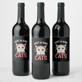Just A Girl Who Loves Cats Wine Label