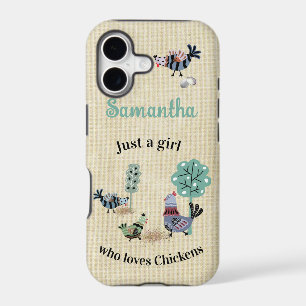 Just A Girl Who Loves Chickens Blue Green Folk Art